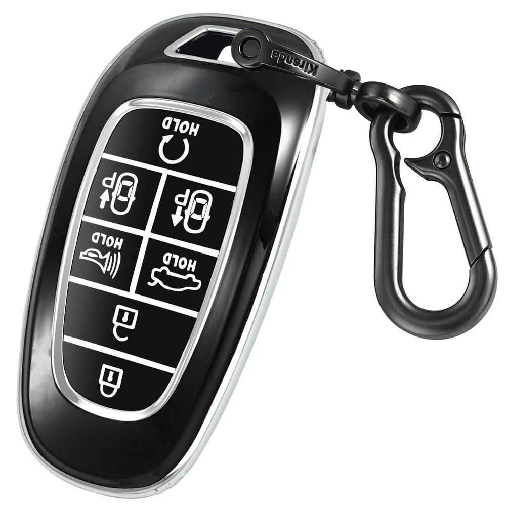 Kirsnda for Hyundai Key fob Cover case with Keychain,Soft TPU Protection Key Shell/Skin,7-Buttons fit 2019 2020 2021 Sonata Nexo Remote Key Vehicle Accessories(black)