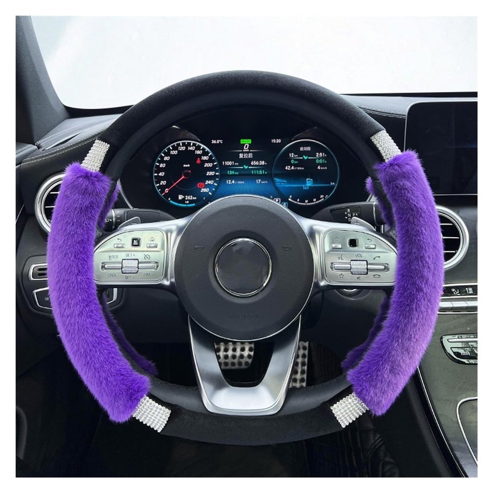 FUERU Car Steering Wheel Cover Set Car Steering Wheel Cover Winter with Drill Plush Breathable Sweat-Absorbing Car Interior (Color : 4#)