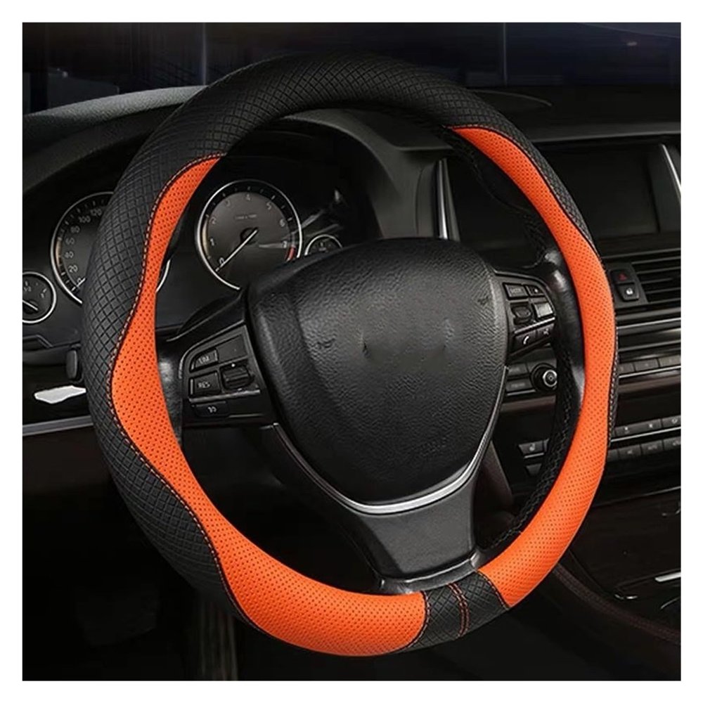 FUERU Car Steering Wheel Cover Set Car Steering Wheel Cover Four Seasons Leather Breathable Moisture Drainage Car Interior (Color : 6#)