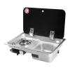 Camping RV Stove Sink Cooktop Combo,Outdoor Stainless Sink RV Kitchen Sink Stove Combo, RV Sink Gas Stove Burner Boat Caravan Camper Sink Stove, LPG Gas Stove Hob & Sink w/Tempered Glass Lid Cover view 1