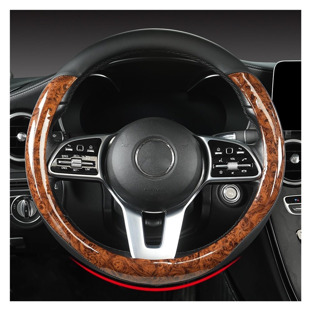 FUERU Car Steering Wheel Cover Set Car Steering Wheel Cover Real Leather Mahogany Grain Light Breathable Car Interior (Color : 1#)