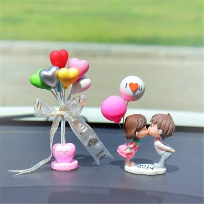Couple Cute Ornaments for Car, Cute Couple Car Interior Ornament, Car Decoration Cute Cartoon Couples Action, Cartoon Car Dashboard Decorations (1 Pair+Balloon 01)