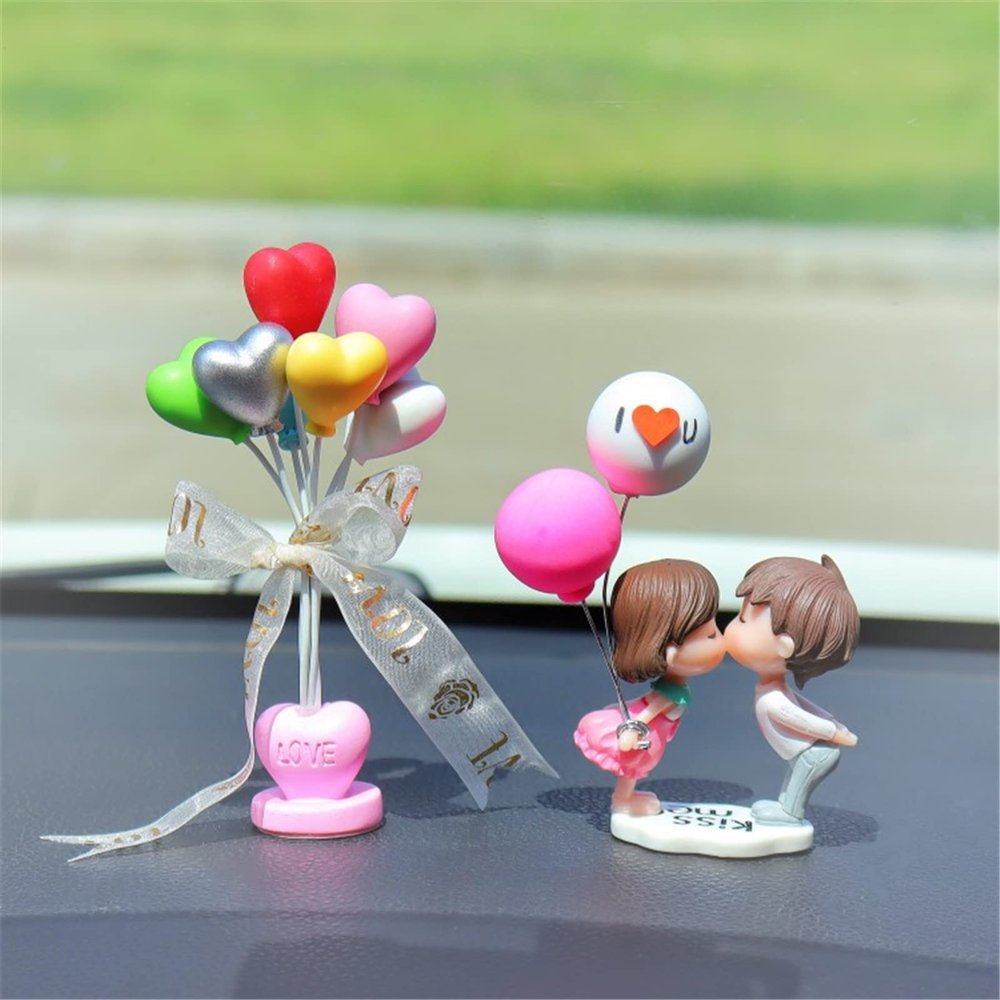 Couple Cute Ornaments for Car, Cute Couple Car Interior Ornament, Car Decoration Cute Cartoon Couples Action, Cartoon Car Dashboard Decorations (1 Pair+Balloon 01)
