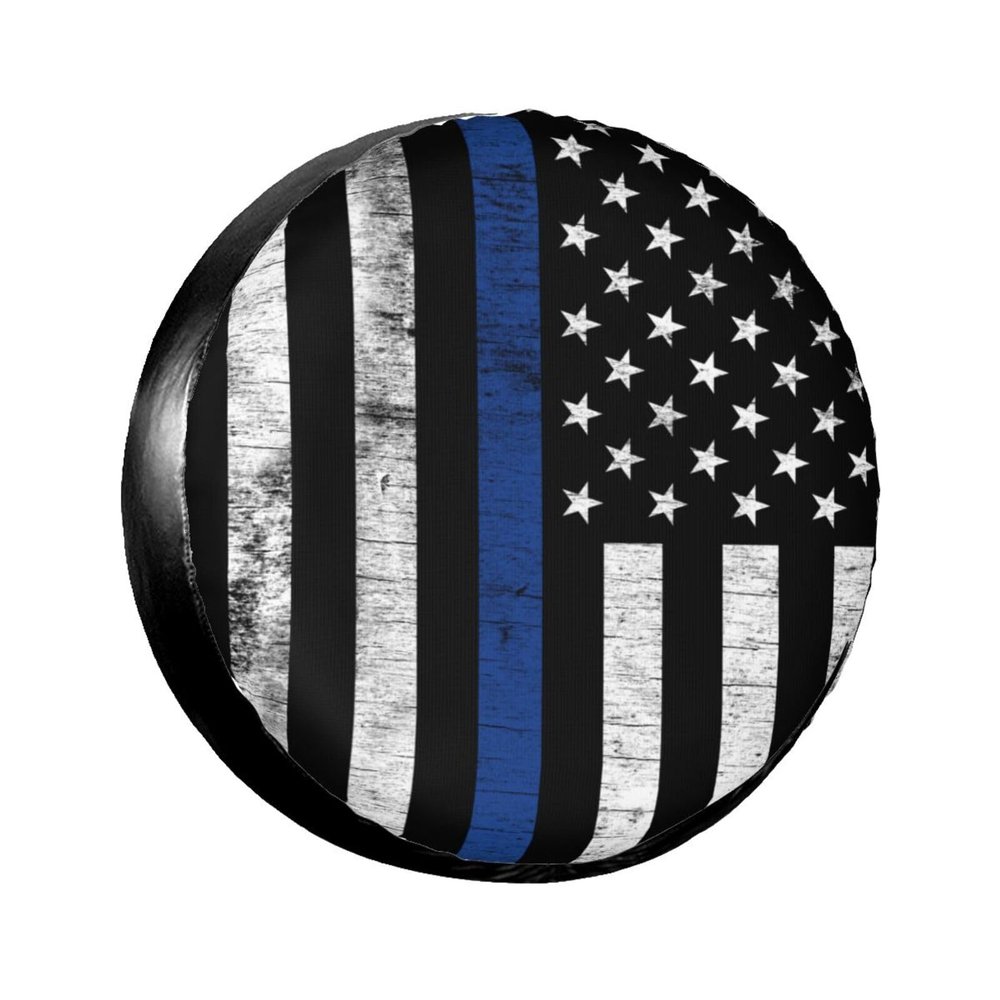 LOJAOGON USA Firefighter Thin Blue Line Spare Tire Cover Wheel Protectors Dust-Proof Wheel Tire Cover Fit Trailer, Rv, Sand Many Vehicle 15inch