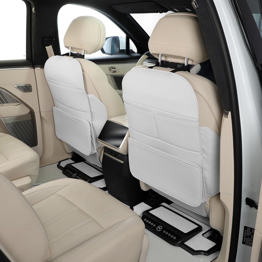 TAIKOO Back Seat Protector,Preventing the Impact of Children Stepping on the Seat Backrest,Beautiful appearance and easy to clean,black (Cream White -2 pcs)