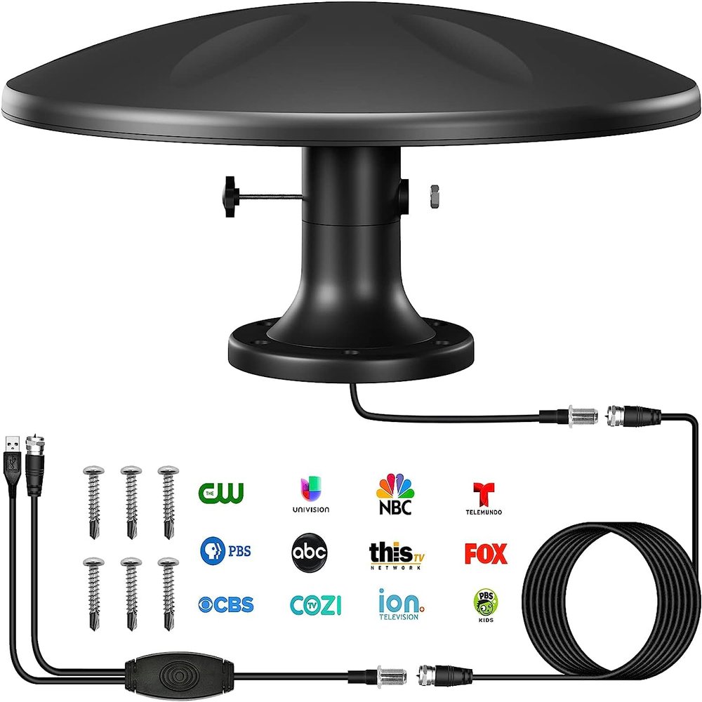 Digital RV TV Antenna Outdoor 360 Omni-Directional Reception, Long Range 4K HD Roof Mount RV Tv Antenna for Camper, Outdoor Smart Tv, Trailer, Campervan, Truck 120+ Miles, 16.4FT Cable, VHF & UHF