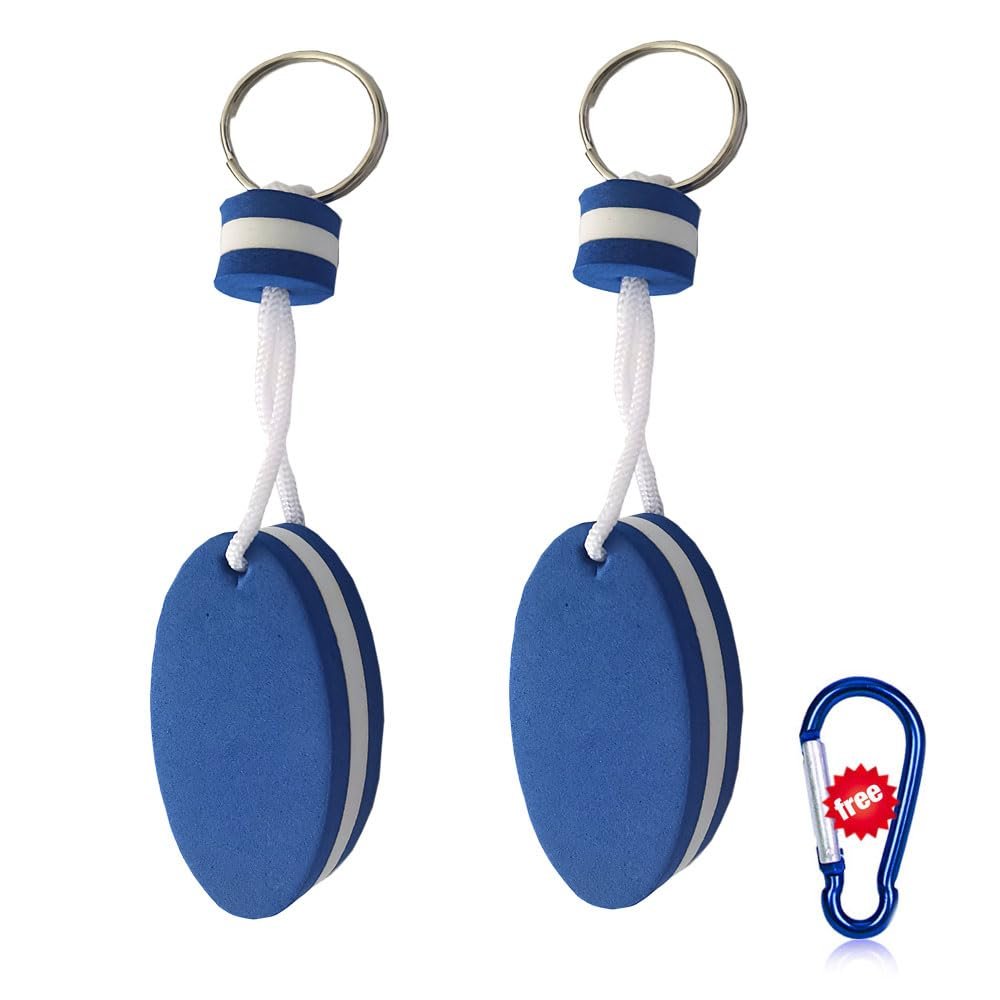 HANSPORTA Floating Keychain for Boat Keys Float Buoy Boat Key Rings 2PCS Oval Shaped Foam Floating Keychains Key Rings for Boating (blue)