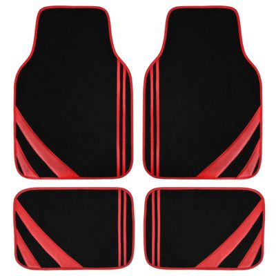 CAR PASS Red Edge Leather Car Floor Mats, Universal Waterproof Car Mats with Double Stitch Line and Anti-Slip Backing Design, for Cute Girly Women, Fit 95% Automotive,SUVs,Sedan,Vans (Black and Red)