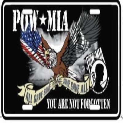POW MIA EAGLENEVER Forgotten Black Aluminum Metal License Plate Sign Tag