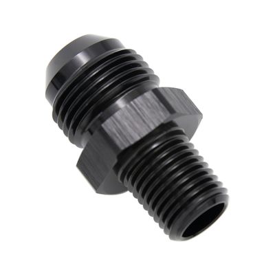 KRD PERFORMANCE Straight Aluminum 8AN Flare to 1/4" NPT Male Union Thread Pipe Adapter Fuel Hose Fitting Black