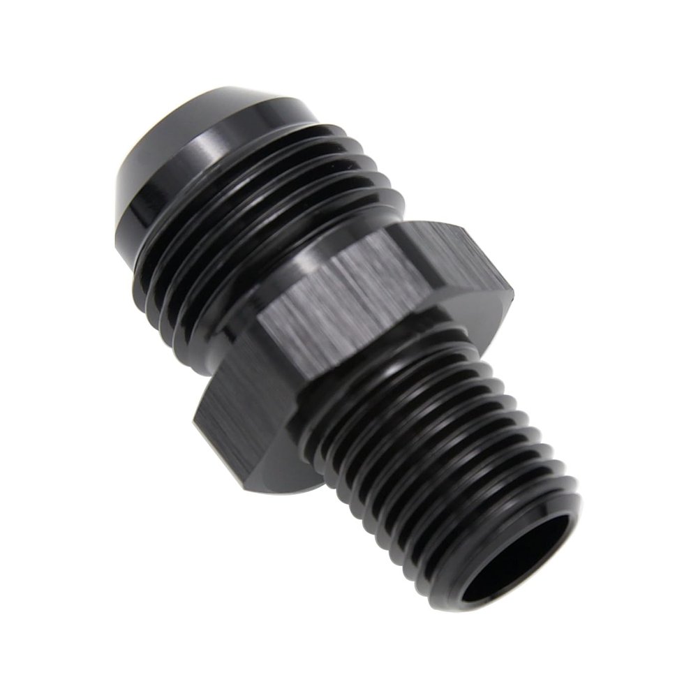 KRD PERFORMANCE Straight Aluminum 8AN Flare to 1/4" NPT Male Union Thread Pipe Adapter Fuel Hose Fitting Black