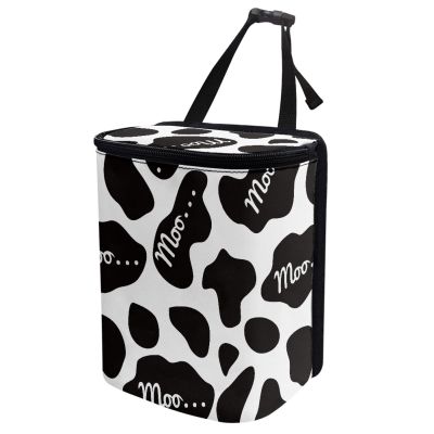 Dajingkj Cow Print Car Trash Bin with Lid Foldable Car Organizer Leak Proof Hanging Car Rubbish Can Waterproof Car Garbage Can Multipurpose Storage Container Car SUV Truck