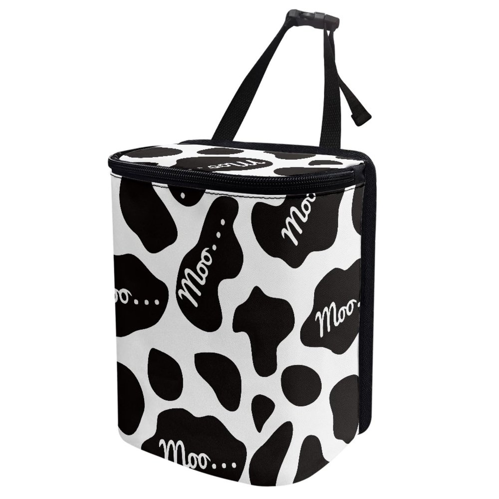 Dajingkj Cow Print Car Trash Bin with Lid Foldable Car Organizer Leak Proof Hanging Car Rubbish Can Waterproof Car Garbage Can Multipurpose Storage Container Car SUV Truck