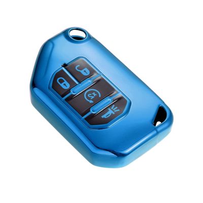 Unifizz Car TPU Key Fob Cover Case Keyless Remote Smart Key Holder for Jeep Wrangler JL JLU Gladiator JT Rubicon Sahara JLU 2018-2021 Shell Protector Blue