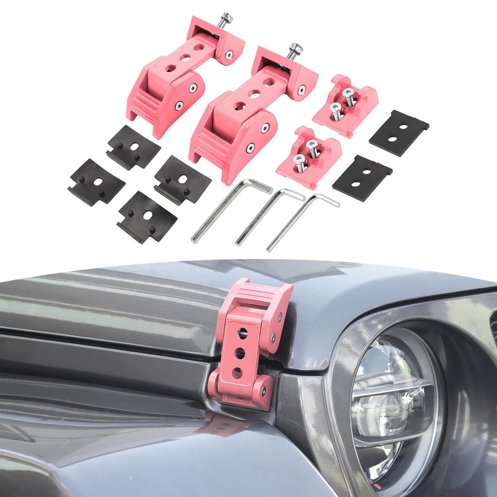 RT-TCZ Aluminum Hood Latches Catches Pink for Jeep Wrangler/Gladiator 2007+