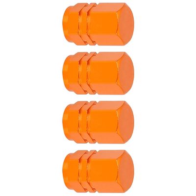 Unifizz Car 4pcs Orange Tire Stem Valve Caps Wheel Valve Covers Dustproof Hexagon Shape Aluminium Alloy Tire Cap