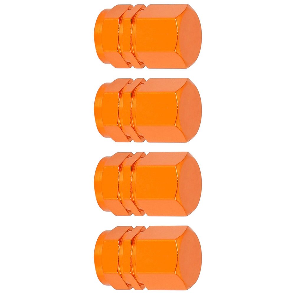Unifizz Car 4pcs Orange Tire Stem Valve Caps Wheel Valve Covers Dustproof Hexagon Shape Aluminium Alloy Tire Cap