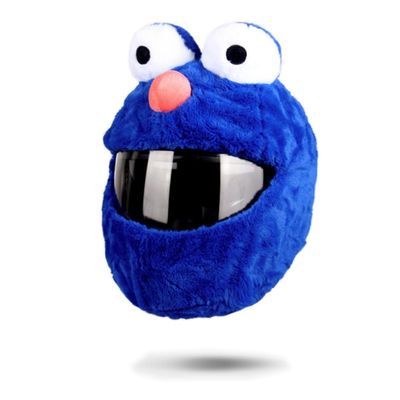 HTLNUZD Full Face Motorcycle Helmet Cover Easy to Install Dust Cap Motorcycle Helmet Fun Rides, Cartoon Fluffy Plush Set for Motorcycle Christmas Hats (Frog-Blue)