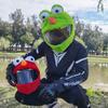 HTLNUZD Full Face Motorcycle Helmet Cover Easy to Install Dust Cap Motorcycle Helmet Fun Rides, Cartoon Fluffy Plush Set for Motorcycle Christmas Hats (Frog-Blue) view 4