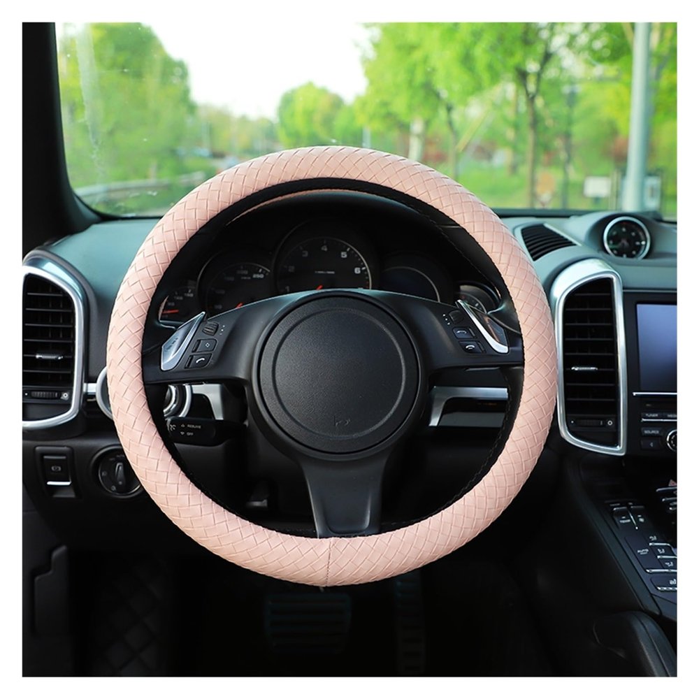 FUERU Car Steering Wheel Cover Set Universal Car Steering Wheel Cover Soft Leather Breathable Sweat-Absorbing Woven Car Accessories (Color : 2#)