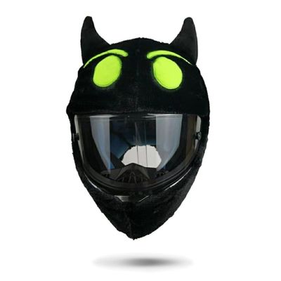 HTLNUZD Full Face Motorcycle Helmet Cover Easy to Install Dust Cap Motorcycle Helmet Fun Rides, Cartoon Fluffy Plush Set for Motorcycle Christmas Hats (Ghost-Black)