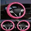 Car Steering Wheel Cover with Bling Rhinestones PU Leather Anti-Slip 15 Inch Car Wheel Protector for Women Girl Universal Fit Suvs,Vans,Sedans,Car Hot Pink view 2
