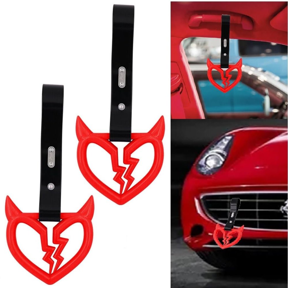 2Pcs JDM TSURIKAWA Devil Broken Heart Red Ring Subway Train Bus Handle Strap