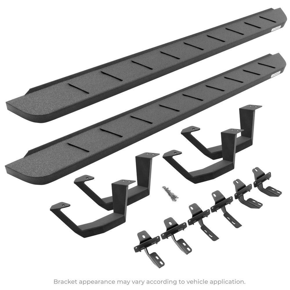 Go Rhino RB10 Running Board, Brackets, 1 Pair Drop Steps | Galvanized Steel, Protective Bedliner Coating | 6343068020T | Fits 2019-2024 Ram 1500 Quad Cab New Body Style Only