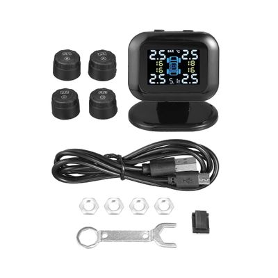 Unifizz Universal Black Tire Pressure Monitoring System TPMS USB Charger Monitor 5 Alarm Modes LCD Color Display with 4 External Sensors Temperature Pressure
