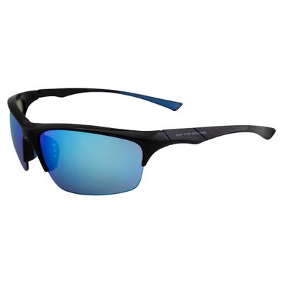 Optic Edge Shakedown Wraparound Sports & Motorcycle Sunglasses for Men or Women Black Semi-Rimless Frame w/Dielectric Blue Mirror Lens