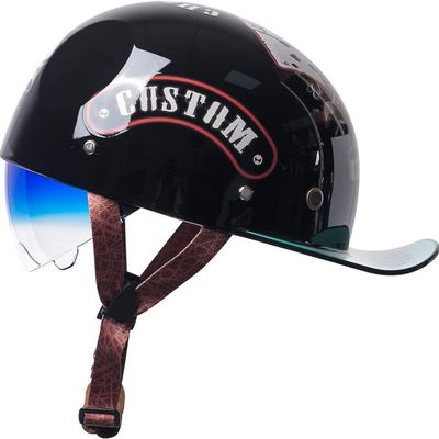 YMKJGZS Retro Half Helmet Baseball Cap Vintage Couple Low Brim Lightweight and Breathable Motorcycle - DOT Approved Motorcycle German Style Helmets for Scooter Moped Cruiser Chopper ATV (8,L)