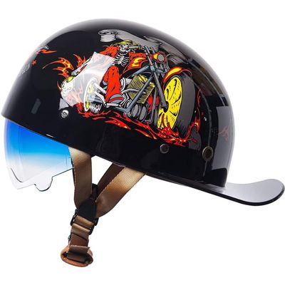 YMKJGZS Retro Half Helmet Baseball Cap Vintage Couple Low Brim Lightweight and Breathable Motorcycle - DOT Approved Motorcycle German Style Helmets for Scooter Moped Cruiser Chopper ATV (7,XL)