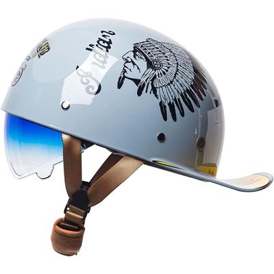 YMKJGZS Retro Half Helmet Baseball Cap Vintage Couple Low Brim Lightweight and Breathable Motorcycle - DOT Approved Motorcycle German Style Helmets for Scooter Moped Cruiser Chopper ATV (2,XL)