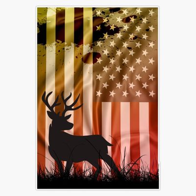 Camo Us Flag Deer Elk Buck Camoflage Hunting Hunter Sticker Vinyl Decal Bumper Sticker 5"