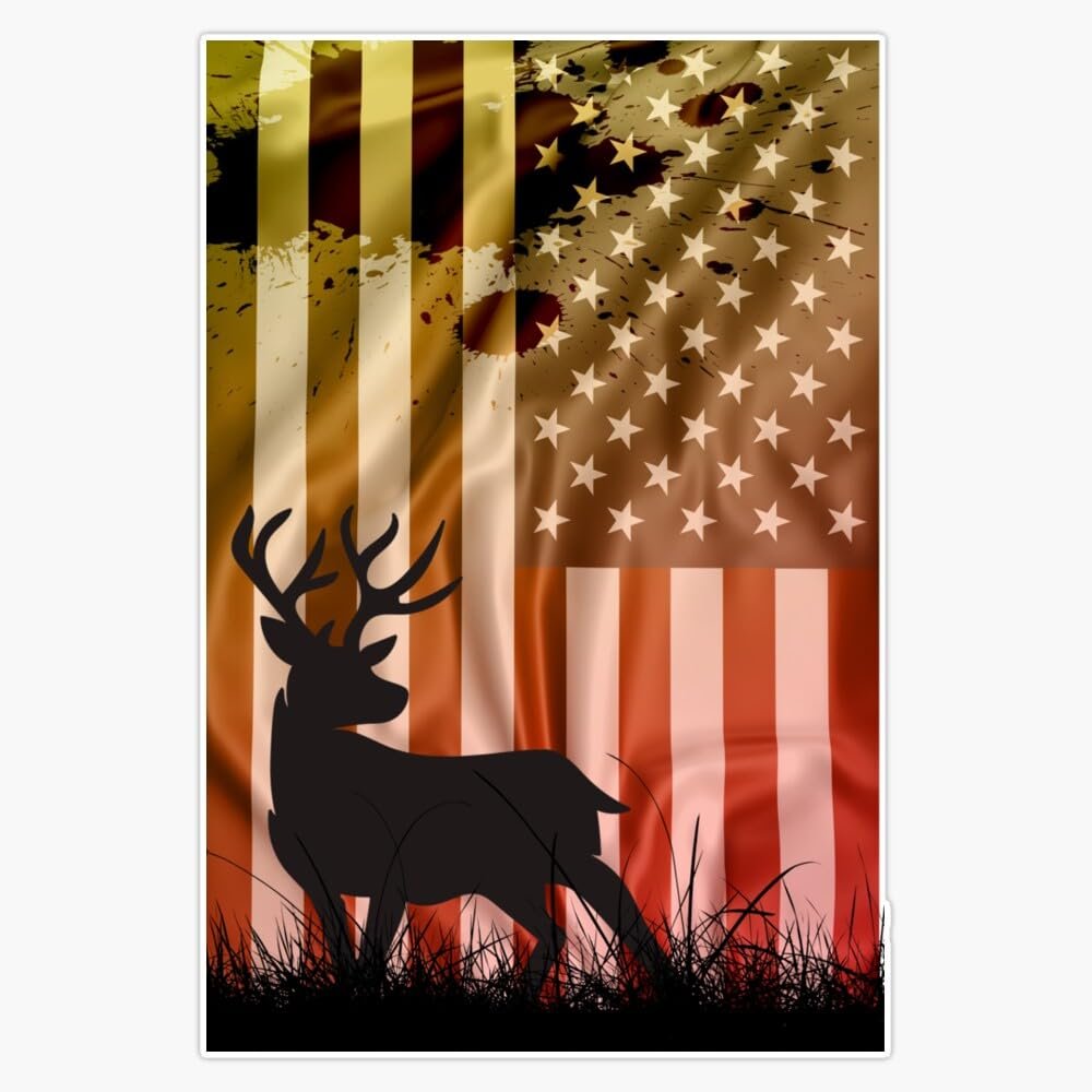 Camo Us Flag Deer Elk Buck Camoflage Hunting Hunter Sticker Vinyl Decal Bumper Sticker 5"