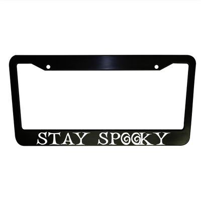 1pc - Stay Spooky Funny Black Plastic or Aluminum License Plate Frame Truck Car Van Dcor Car Accessories Meme Gifts Auto Parts (Chrome Graphics, Aluminum Frame)