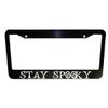 1pc - Stay Spooky Funny Black Plastic or Aluminum License Plate Frame Truck Car Van Dcor Car Accessories Meme Gifts Auto Parts (Chrome Graphics, Aluminum Frame) view 1