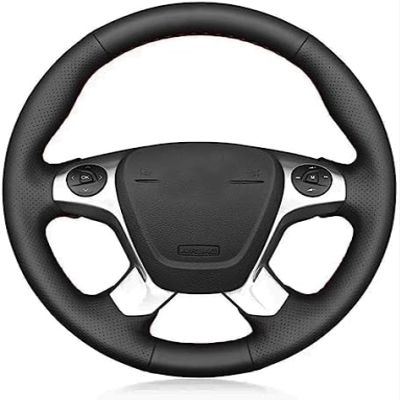 Black Leather Car Steering Wheel Cover for Ford Transit Connect Tourneo Custom Grand Tourneo Connect 2014-2020 Hand-Stitched Car Steering Wheel Cover