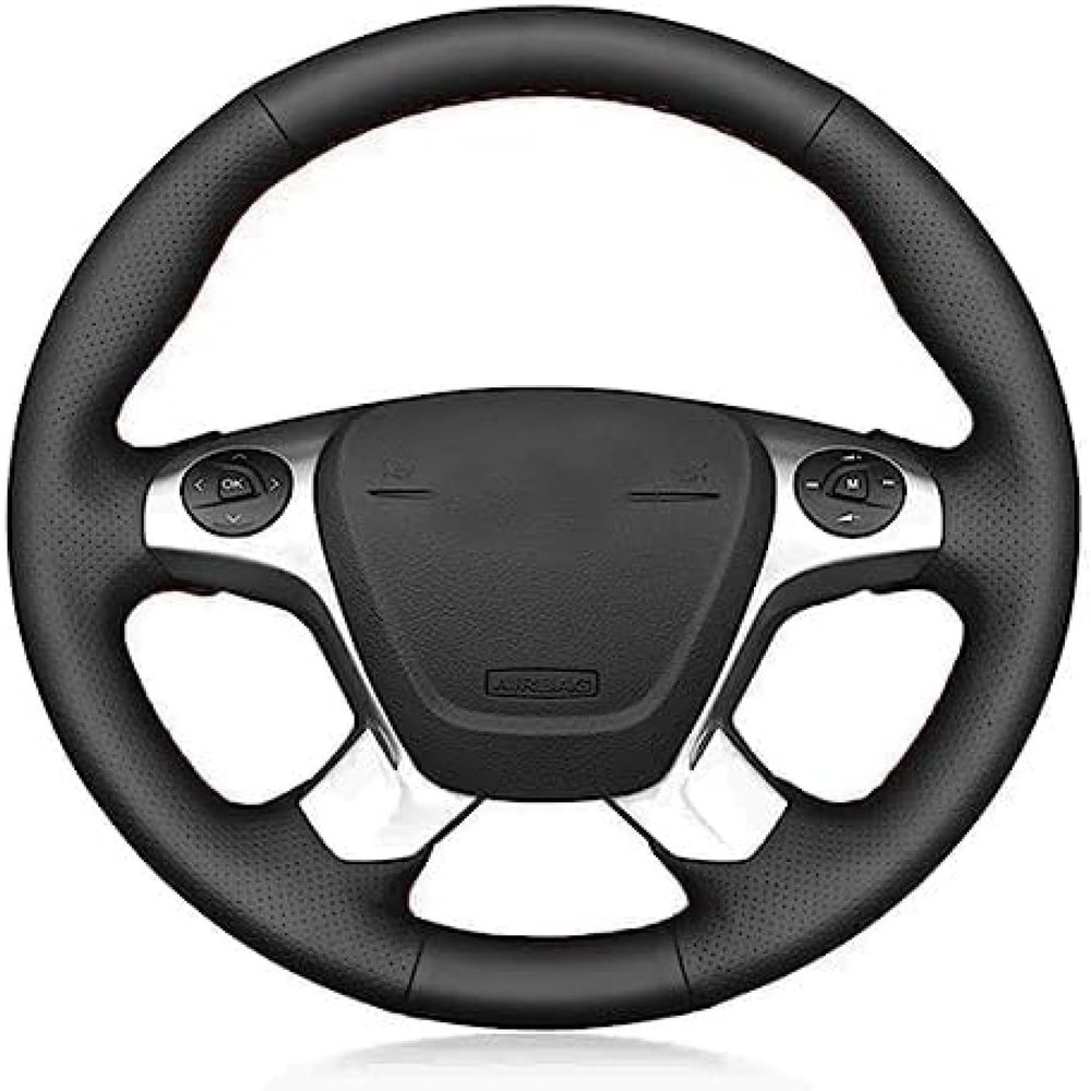 Black Leather Car Steering Wheel Cover for Ford Transit Connect Tourneo Custom Grand Tourneo Connect 2014-2020 Hand-Stitched Car Steering Wheel Cover