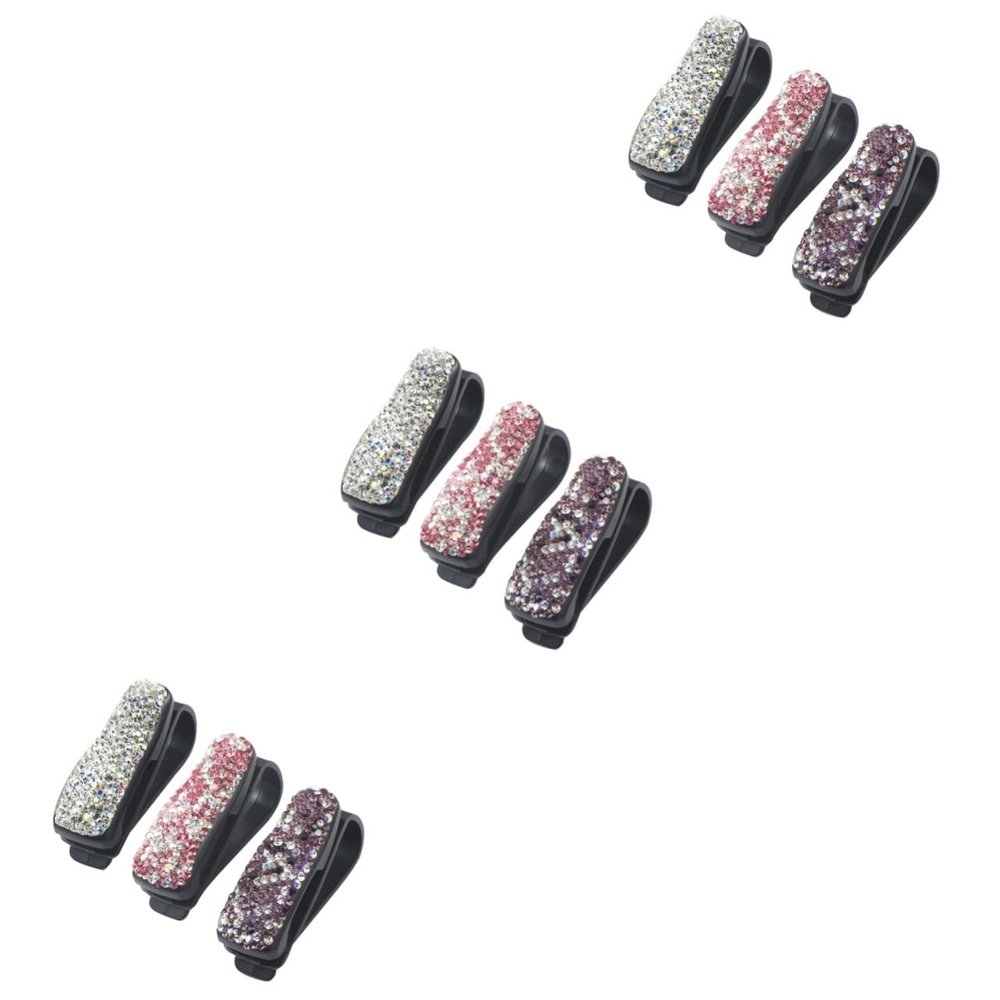 FAVOMOTO 9pcs Rhinestone Car Sunglass Holder Multifunctional Sun Visor Organizer for Eyeglasses Stylish Accessories for Girls - Design Fits All Glasses and Cards
