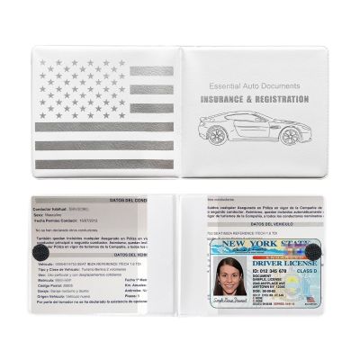 Ziciner Car Registration Insurance Holder, 2Pack Essential Auto Card Document Glove Box Organizer with Touch Fastener, Vehicle Interior Accessories Perfect for Most Car, Truck, SUV (White/Back Flag)