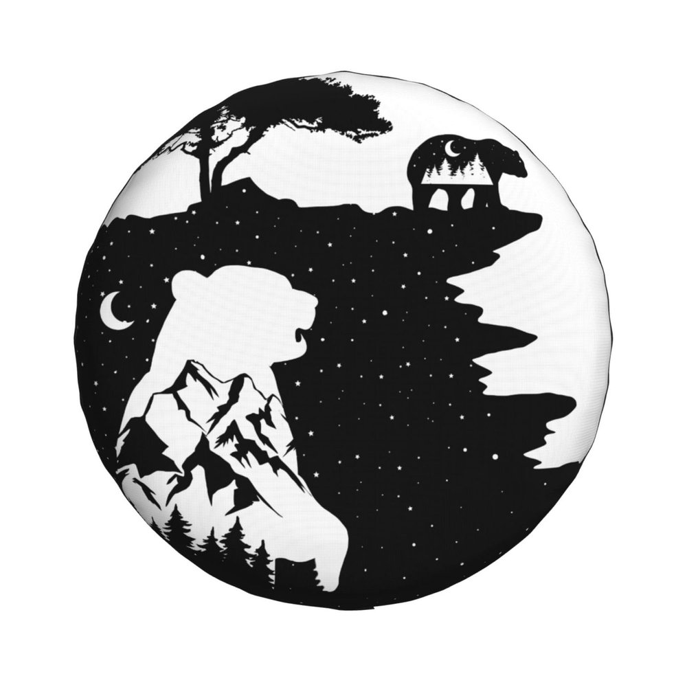 Rustic Bears Spare Tire Cover - Black White Wild Animal Wheel Covers for Travel Trailers Waterproof UV Sun Protectors Fits Truck SUV Camping Tire Diameters 15 inches
