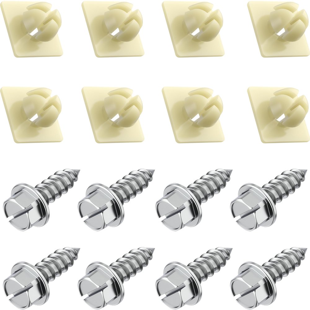 PRIME AVE License Plate Screws with Nylon Inserts - Stainless Steel Rust Proof License Plate Screws for License Plates, Frames & Covers - 4755299 3907444 A11719 - U.S. Cars Trucks SUVs (Set of 8)