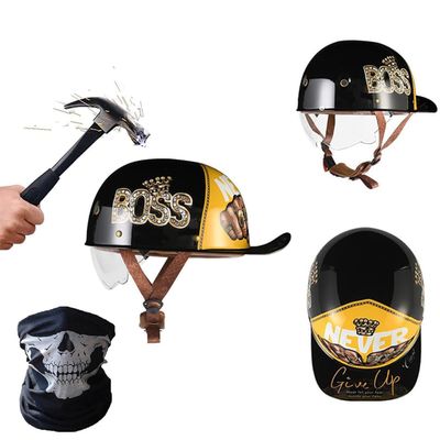 YMKJGZS Baseball Style Motorcycle Helmets,German Motorcycle Helmet ~ DOT Approved, Fashion Vintage Street Adults Men Women Open Face Motorbike Helmets for Man Woment (F,L (59~60 CM))