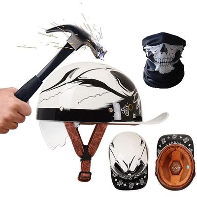 YMKJGZS Baseball Style Motorcycle Helmets,German Motorcycle Helmet ~ DOT Approved, Fashion Vintage Street Adults Men Women Open Face Motorbike Helmets for Man Woment (H,XL (61~62 CM))