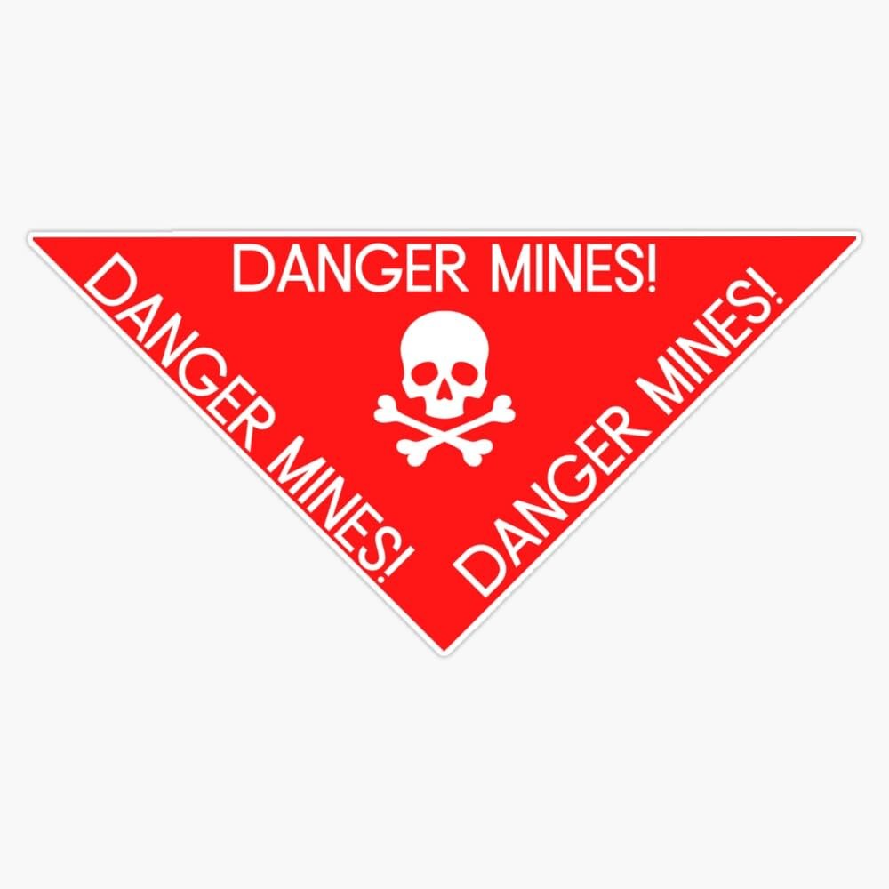 Danger Mines - English Warning Sign Vinyl Sticker Waterproof Bumper Sticker Laptop Window 5"