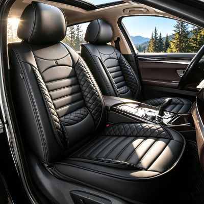 JIAMAOXIN Car Seat Covers for Kia Rio 2013-2024 2025 2026, Full Set 5 Seats Faux Leather Seat Cover Car Cushion Protector Compatible Airbag (5 Seat Set, Black)