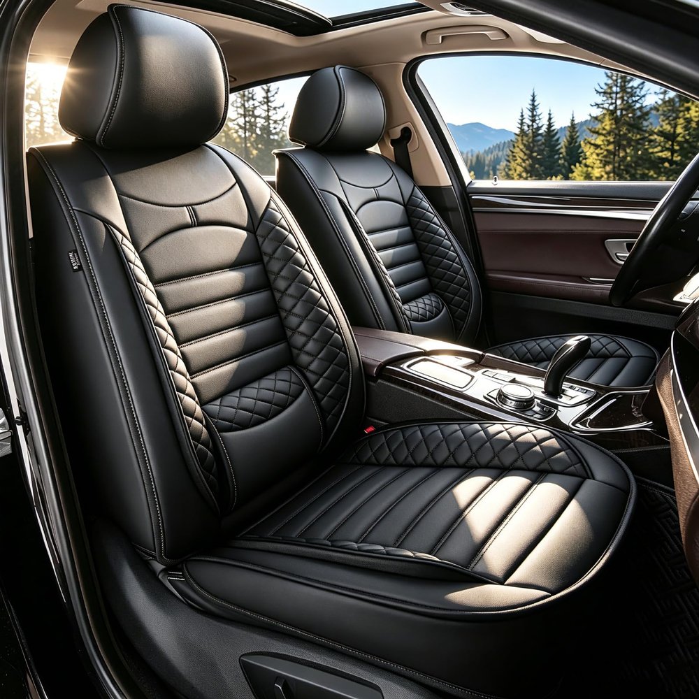 JIAMAOXIN Car Seat Covers for Kia Rio 2013-2024 2025 2026, Full Set 5 Seats Faux Leather Seat Cover Car Cushion Protector Compatible Airbag (5 Seat Set, Black)