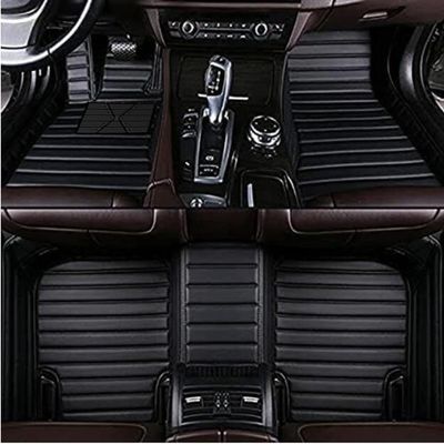 HLMATSM Custom Leather Car Floor Mats Compatible with Cars SUVs Trucks All Weather Protection Car Flooring, Upgrade Your Car Interior for Car Floor Mats (Black Stripe)