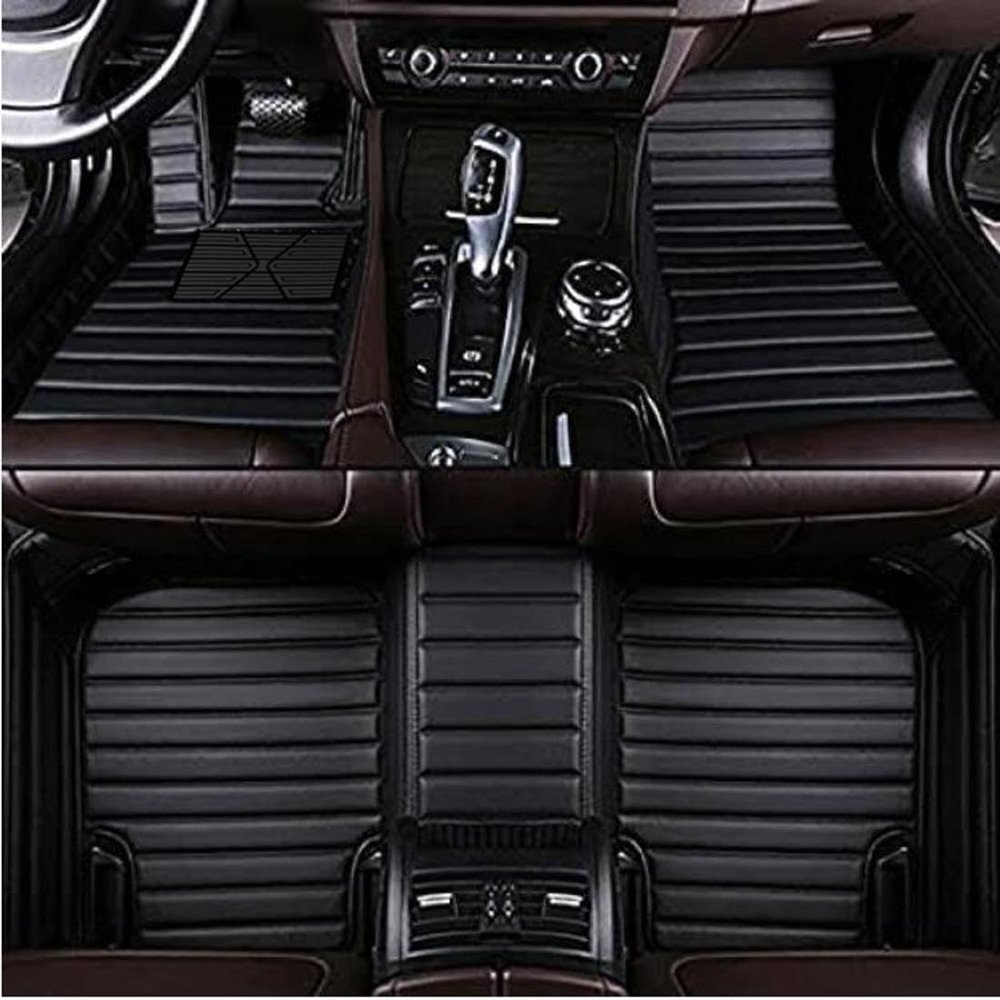 HLMATSM Custom Leather Car Floor Mats Compatible with Cars SUVs Trucks All Weather Protection Car Flooring, Upgrade Your Car Interior for Car Floor Mats (Black Stripe)